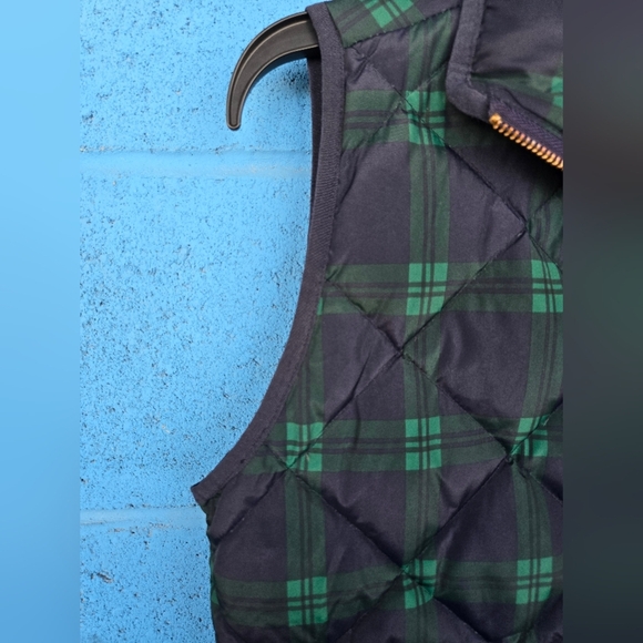 J. CREWWomen’s Printed Quilted Down Puffer Vest Navy/Green Sz XS Waterfowl Feath - Picture 6 of 8